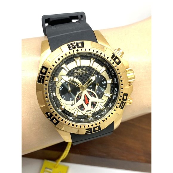 Invicta Men's Watch 21738 Aviator Quartz Chronograph Gold Black Rubber Band 48mm - Picture 12 of 15